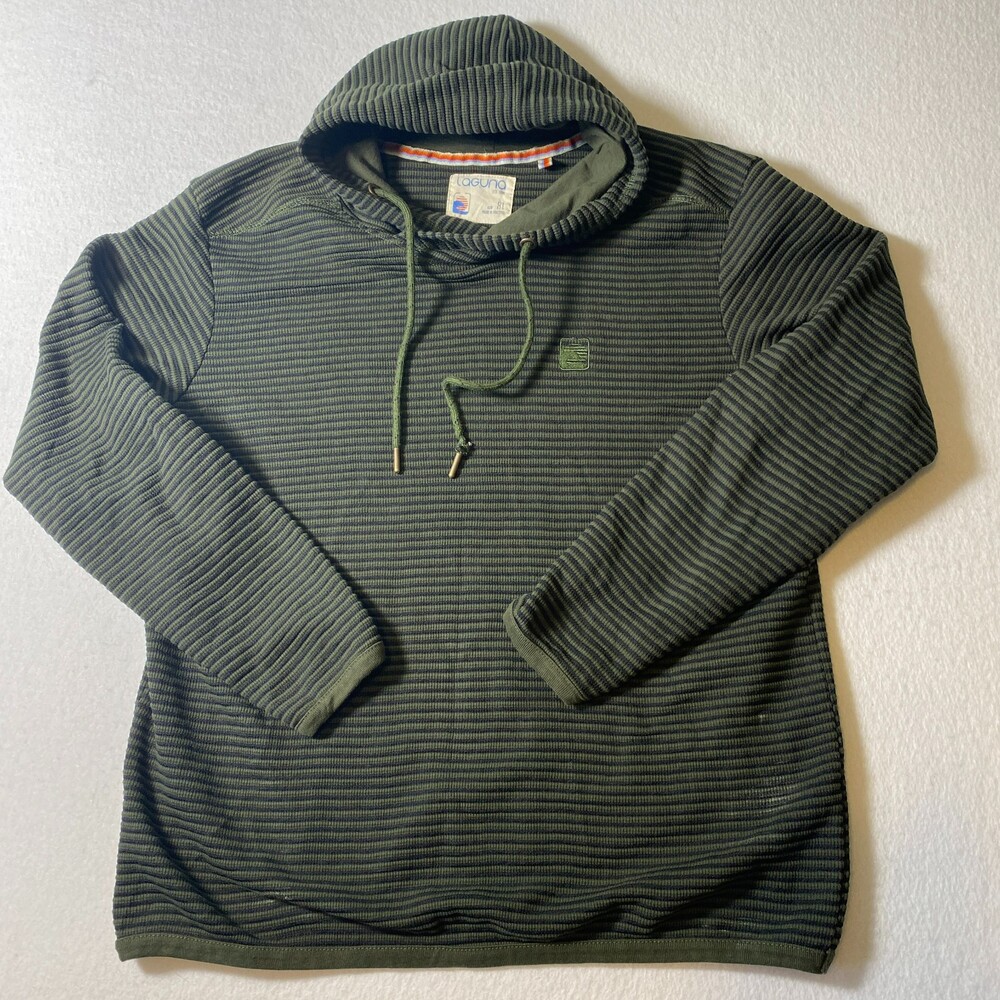 Laguna Mens XL Green Striped Waffle Knit Hoodie Pullover Sweater - Picture 7 of 7